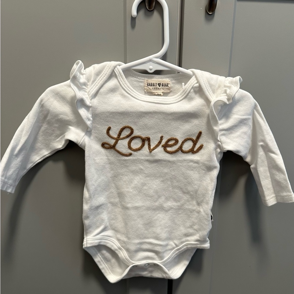 Rabbit + Bear White Long Sleeve Baby Organic with 'Loved' Embroidery